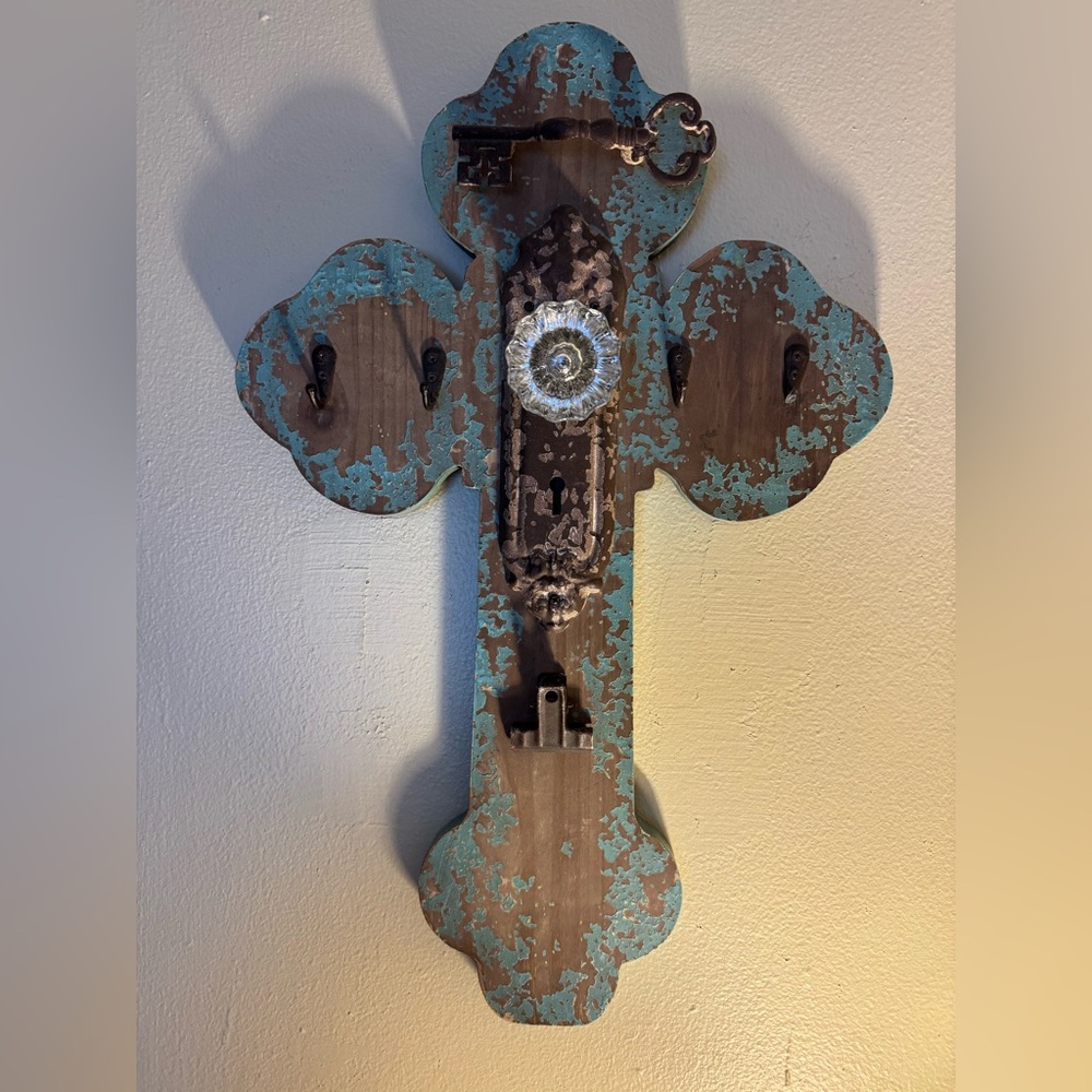 Rustic Blue and Brown Wall Cross Decor